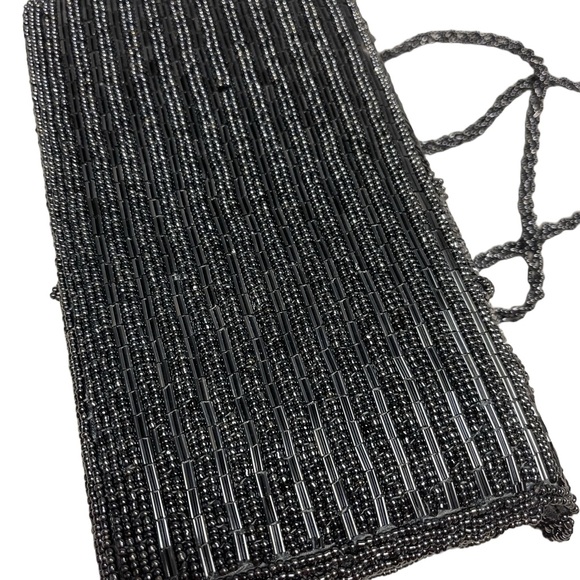 Elegant Black Beaded Evening Bag Shoulder Chain Strap - Picture 4 of 12